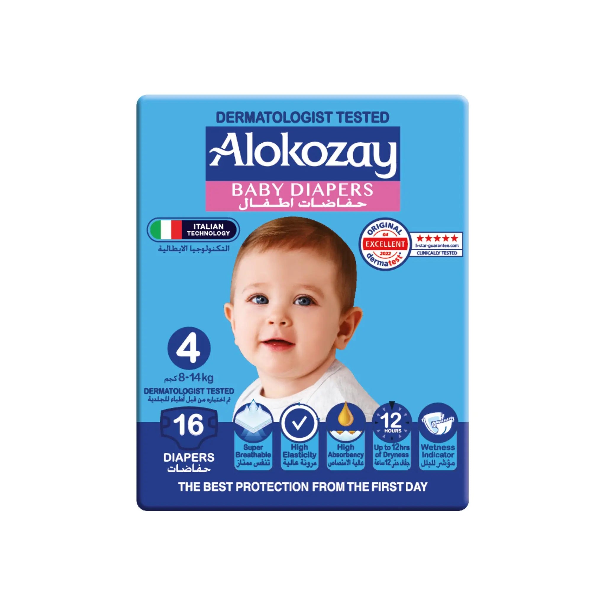 Alokozay Baby Diapers - Size 4 (8-14 Kg) - 16 Diapers Marino.AE