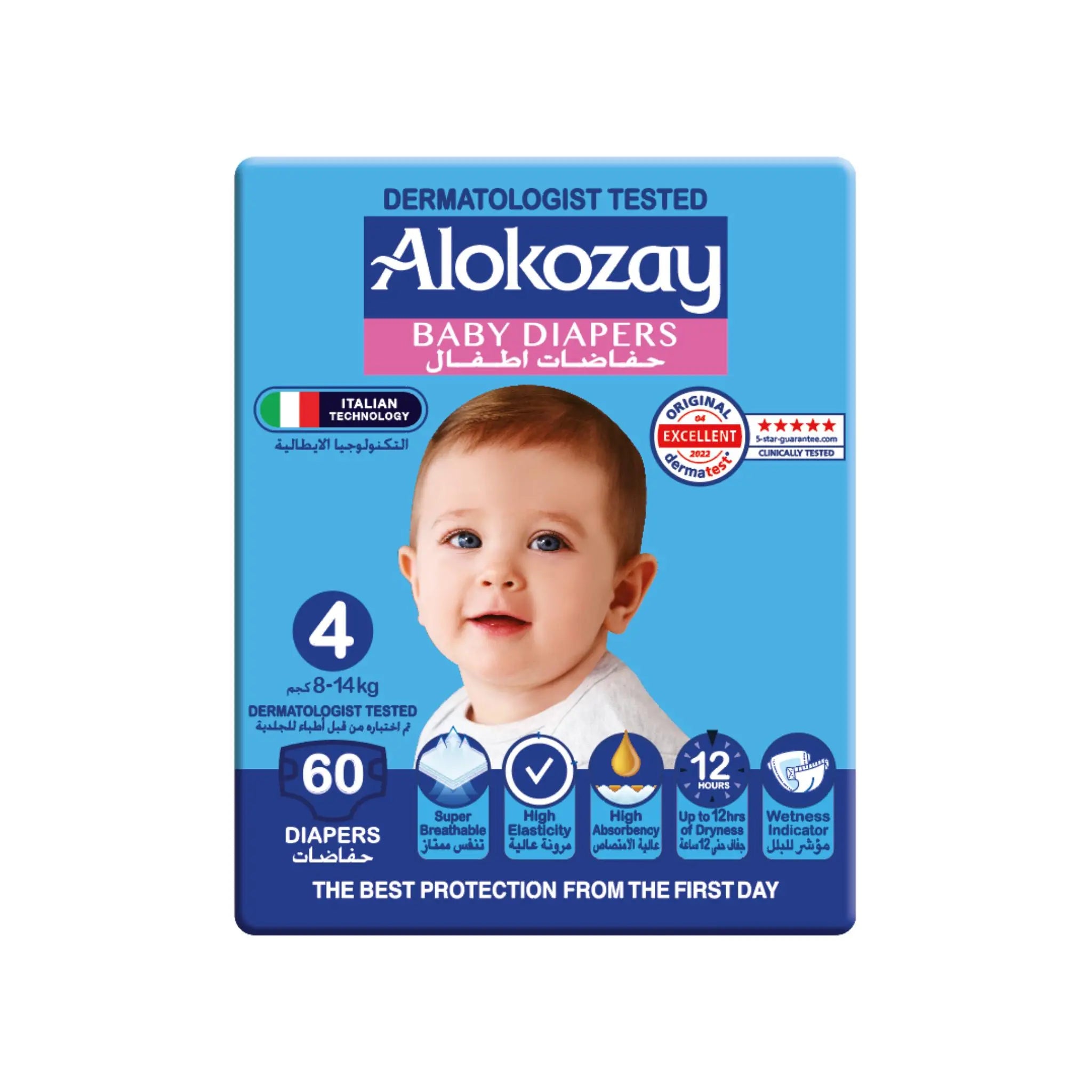 Alokozay Baby Diapers - Size 4 (8-14 Kg) - 60 Diapers Marino.AE