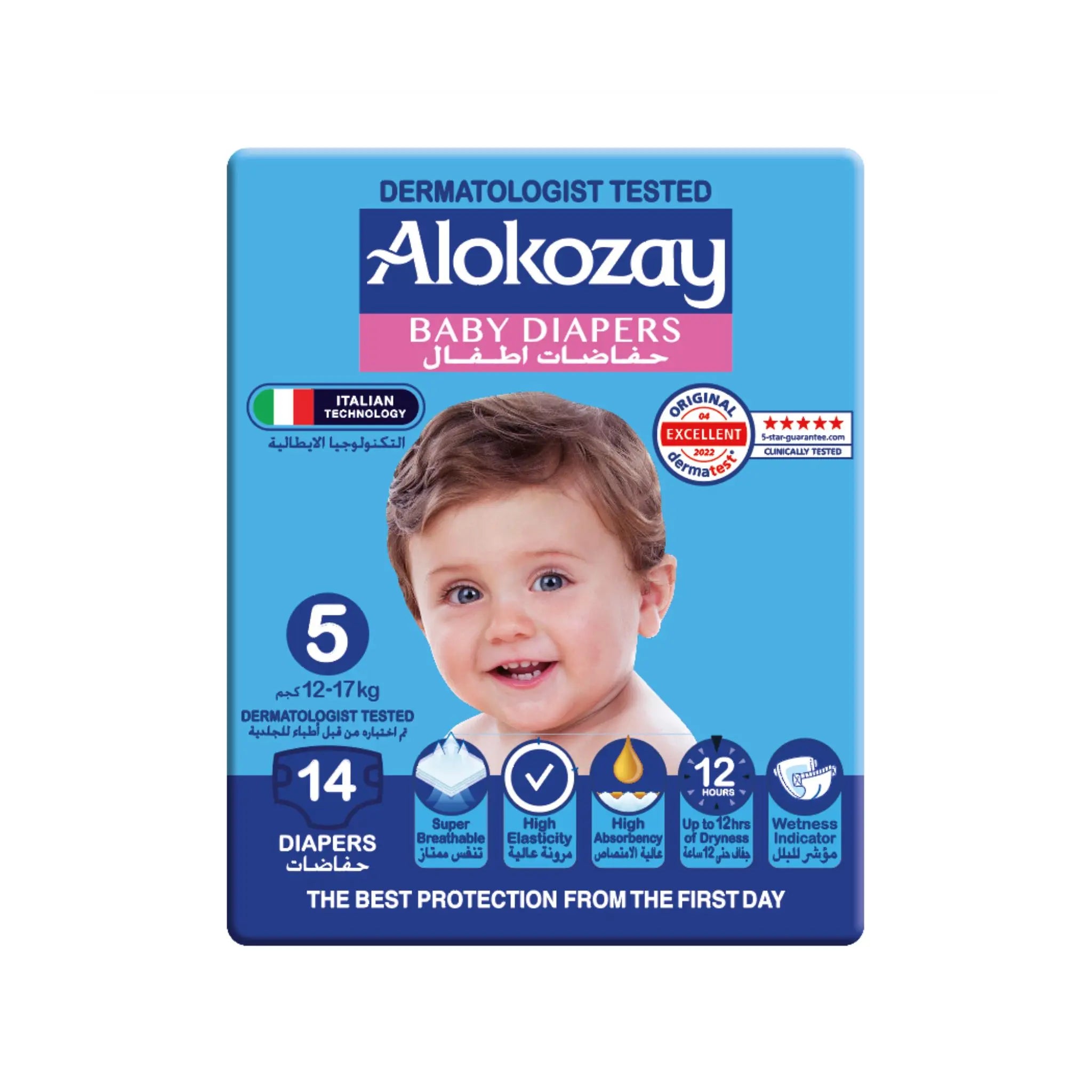 Alokozay Baby Diapers - Size 5 (12-17 Kg) - 14 Diapers Marino.AE