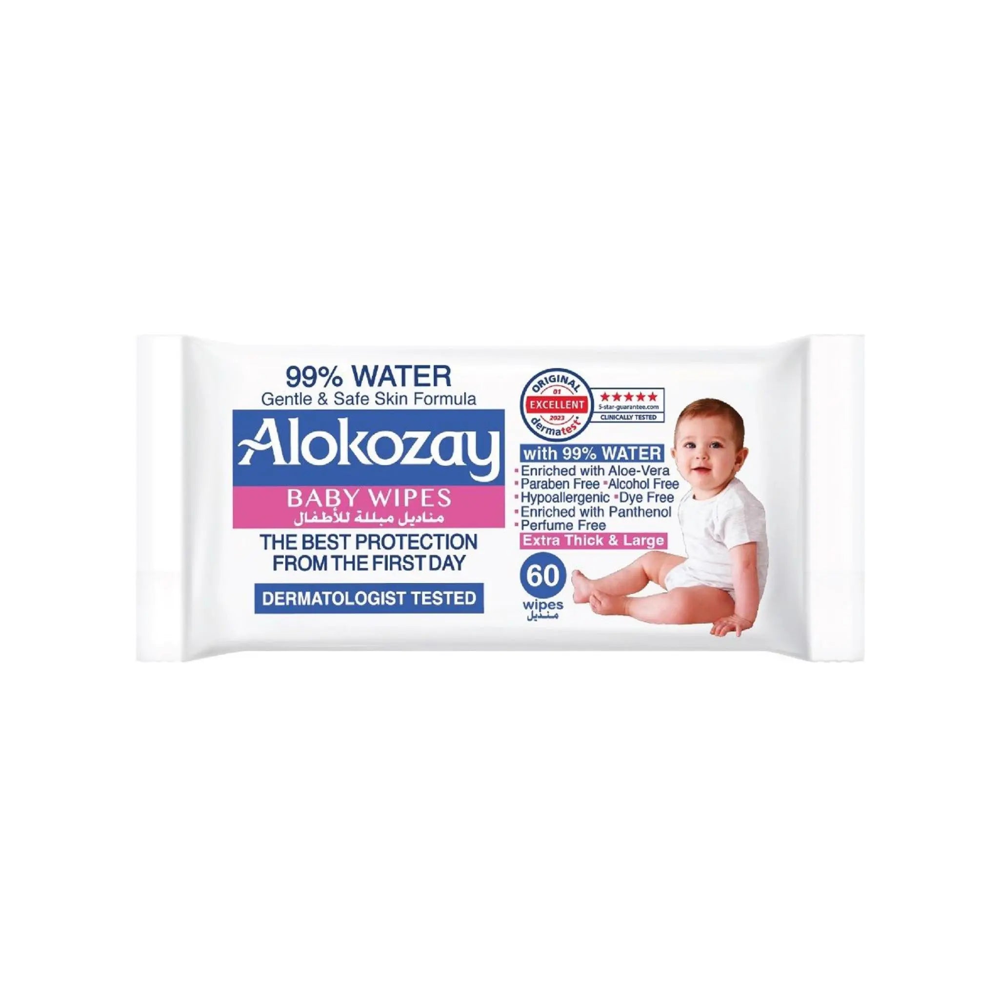 Alokozay Baby Wet Wipes - 99% Pure Water - 60 Wipes Marino.AE