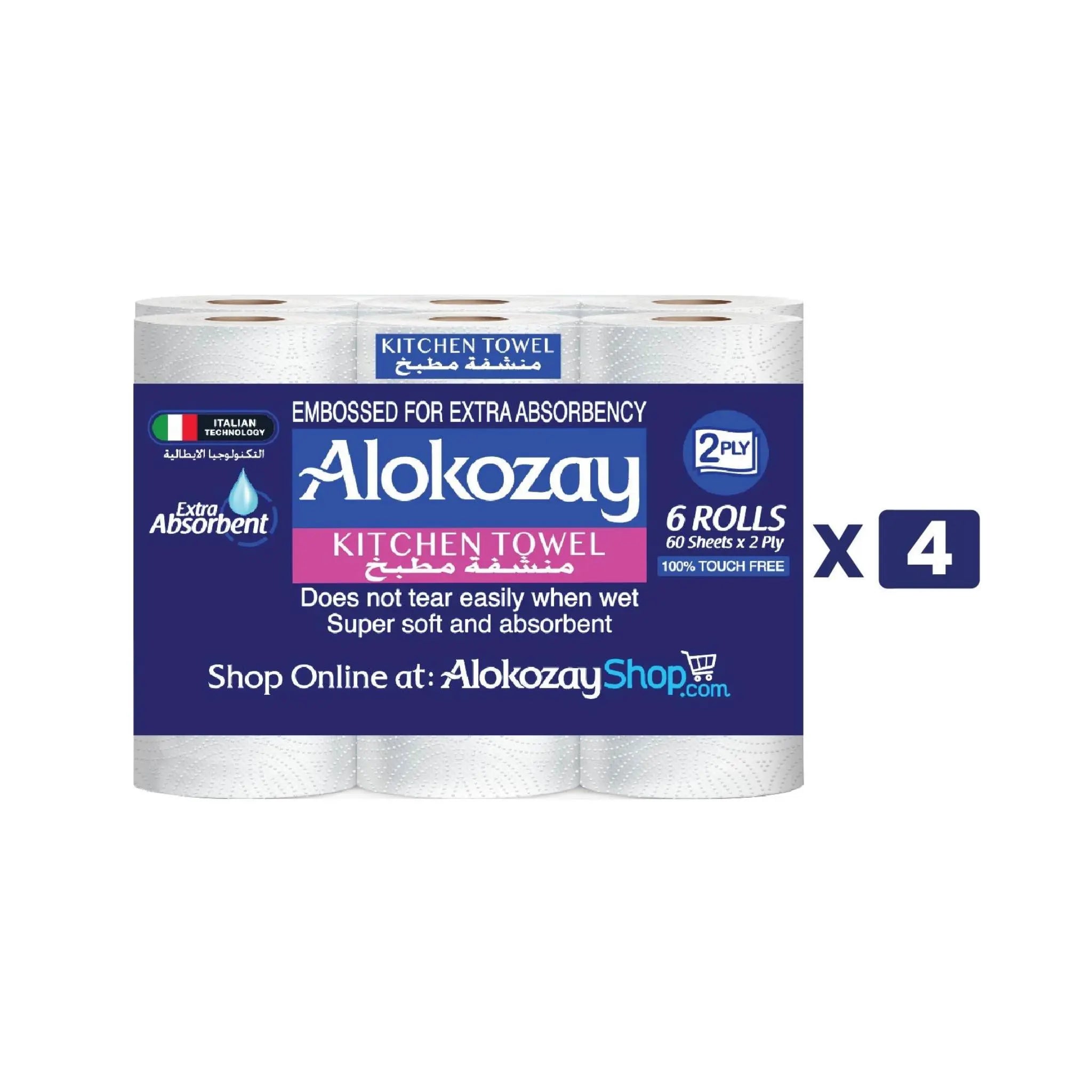 Alokozay Kitchen Towel - (6 Rolls x 2 ply x 60 Sheets) 4 packs per carton Marino.AE