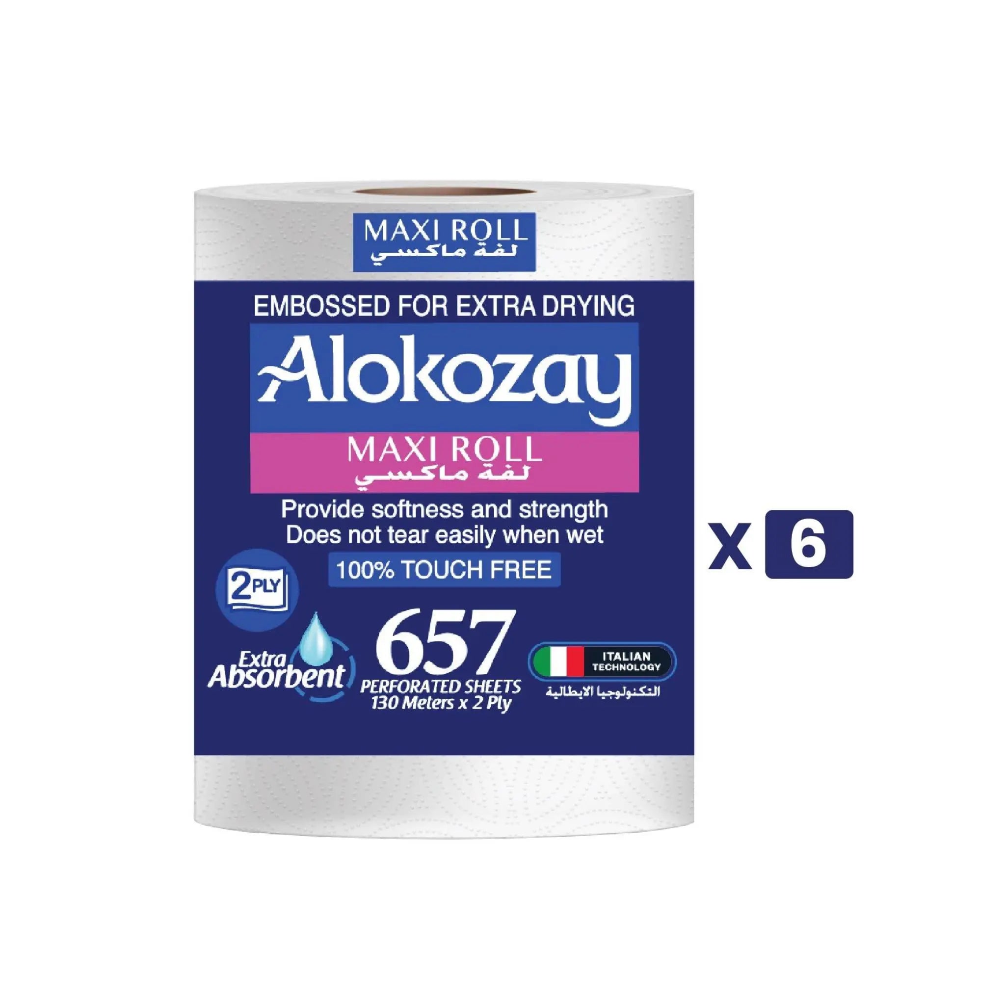Alokozay Maxi Roll Embossed for Extra Drying - (2 ply x 657 Sheets) 6 packs per carton Marino.AE