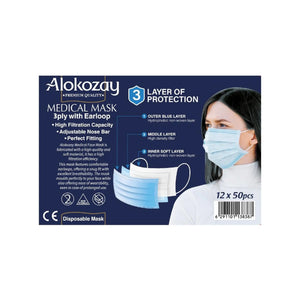 Alokozay Medical Face Mask Blue Colour - (3 ply x 50 pcs) Pack Of 12 Marino.AE