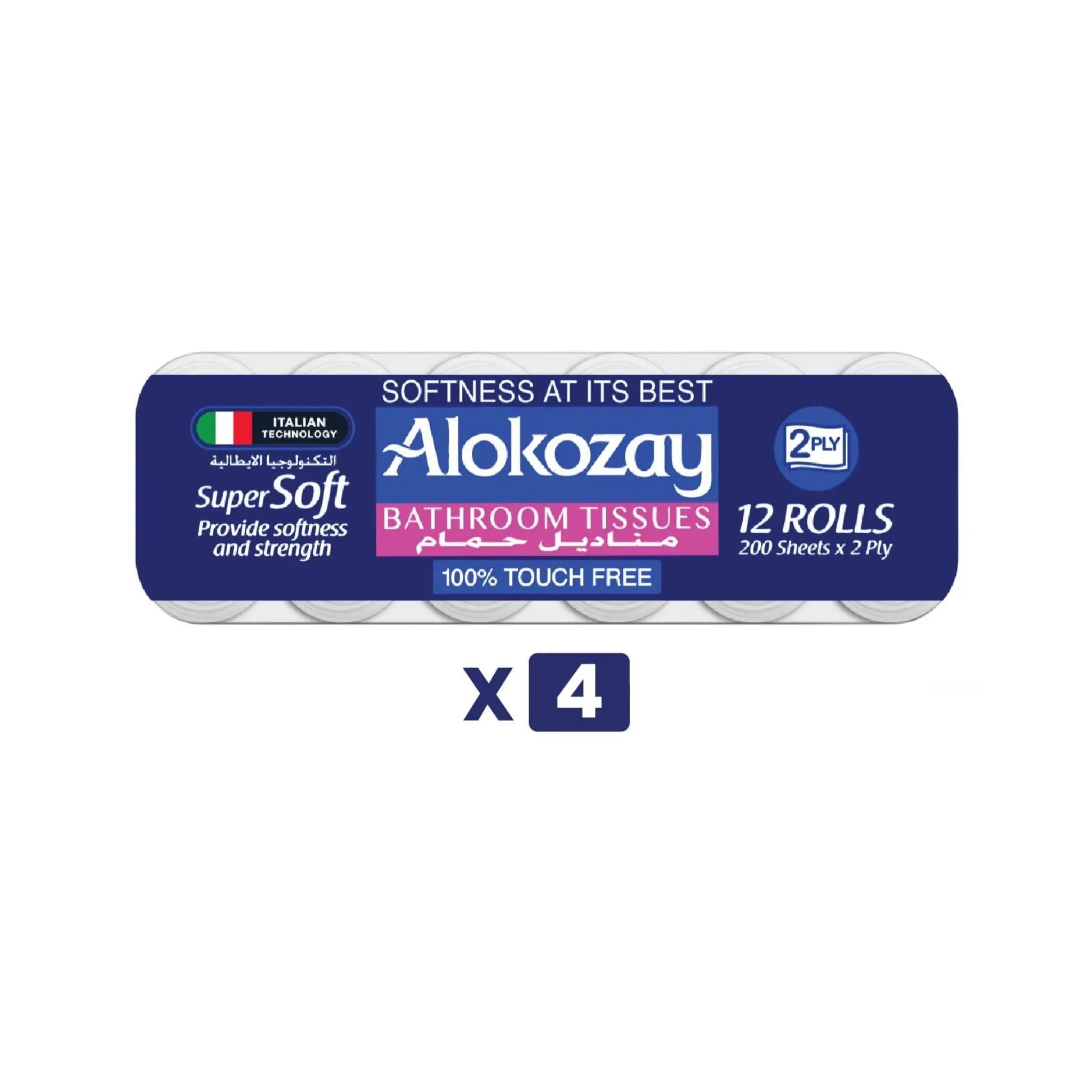 Alokozay Super Soft Bathroom Tissue - (12 Rolls x 2 ply x 200 Sheets) 4 packs per carton Marino.AE