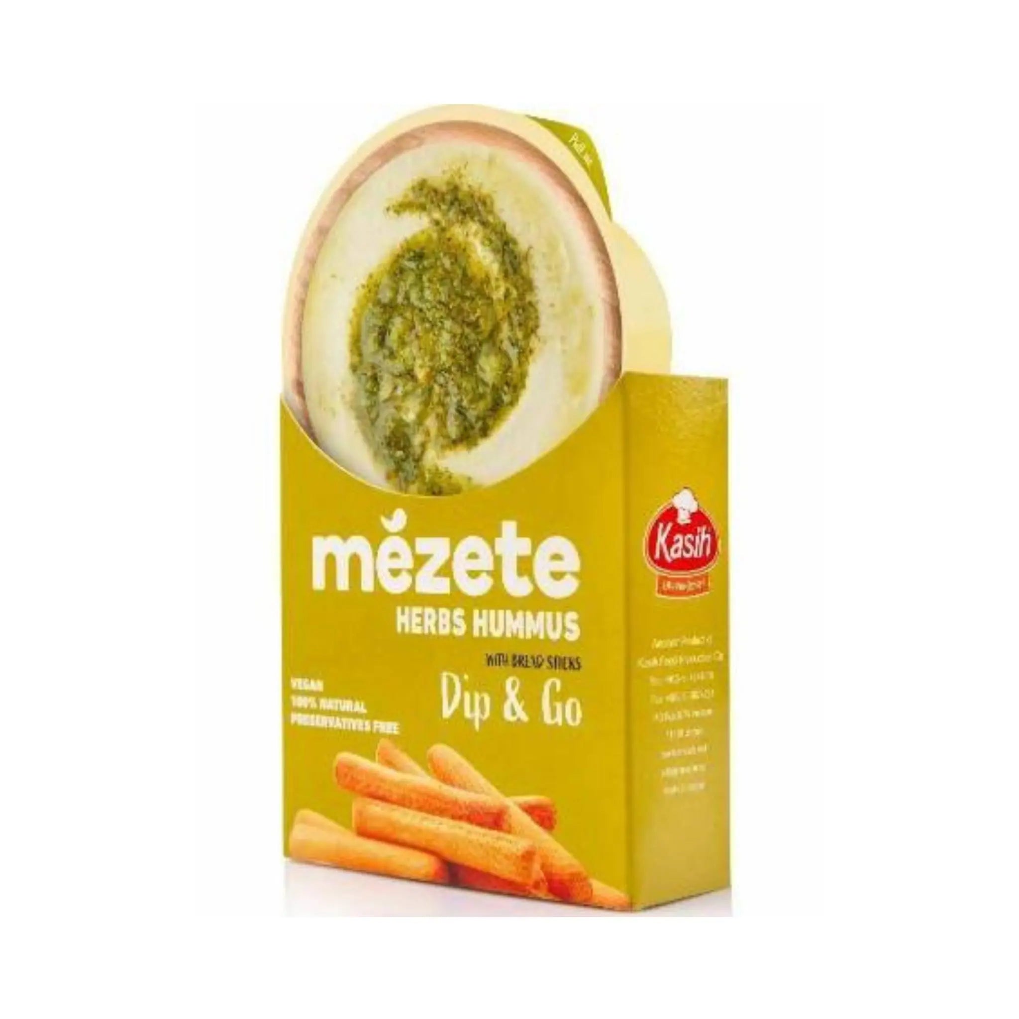 Mezete Herbs Hummus w/ Bread Sticks Dip & Go - 92gx6 (1 carton) - Marino.AE