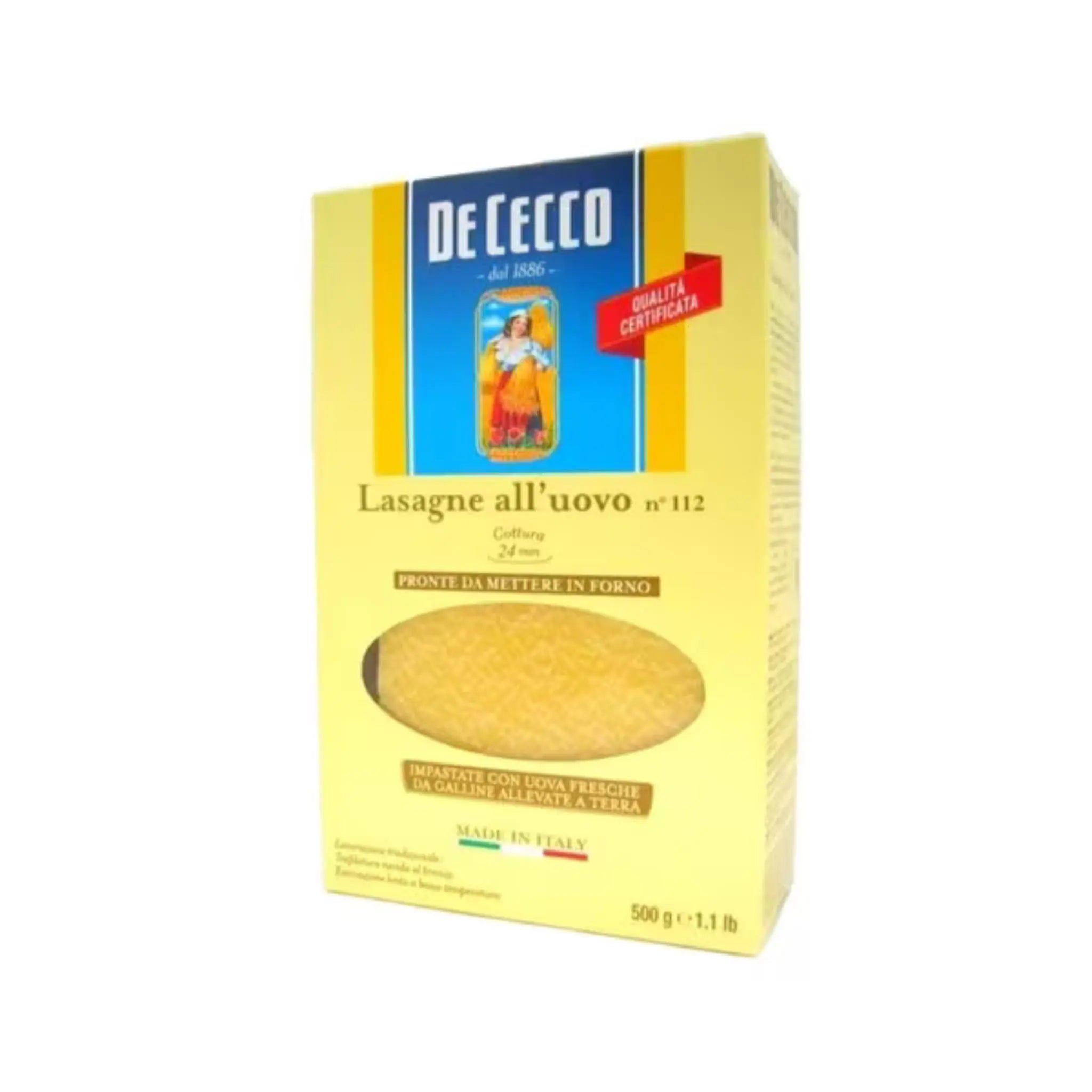 DE CECCO LASAGNE UOVO # 112 - 12 X 500GM Marino.AE