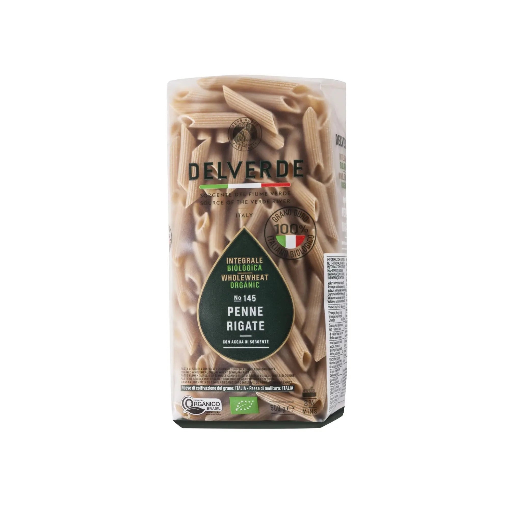 DELVERDE ORGANIC PASTA PENNE RIGATE WHOLE WHEAT 20X500 GM Marino.AE