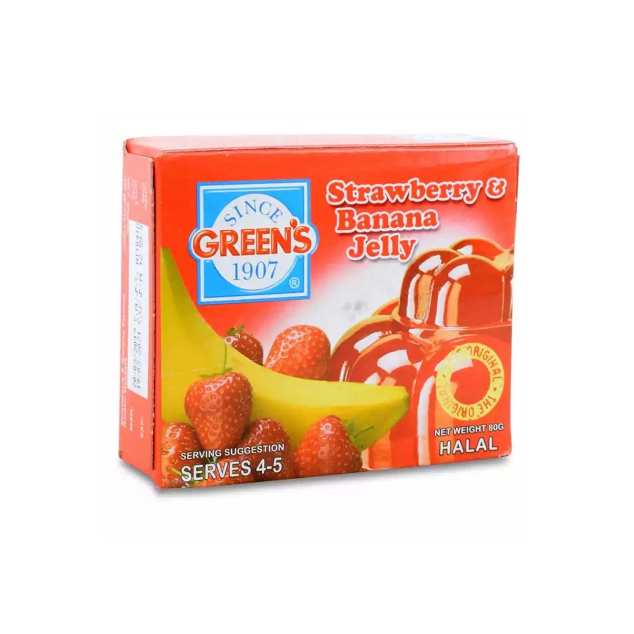 Green's Strawberry & Banana Jelly - 6X12X80G (1 carton) Marino.AE