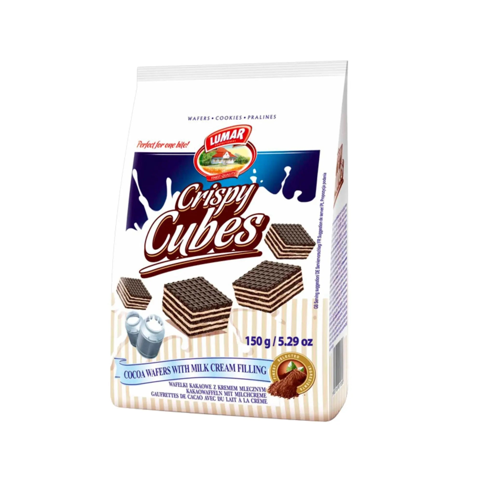 Lumar Crispy Cubes Cocoa Wafers with Milk Cream Filling - 10x150g (1 carton) - Marino.AE