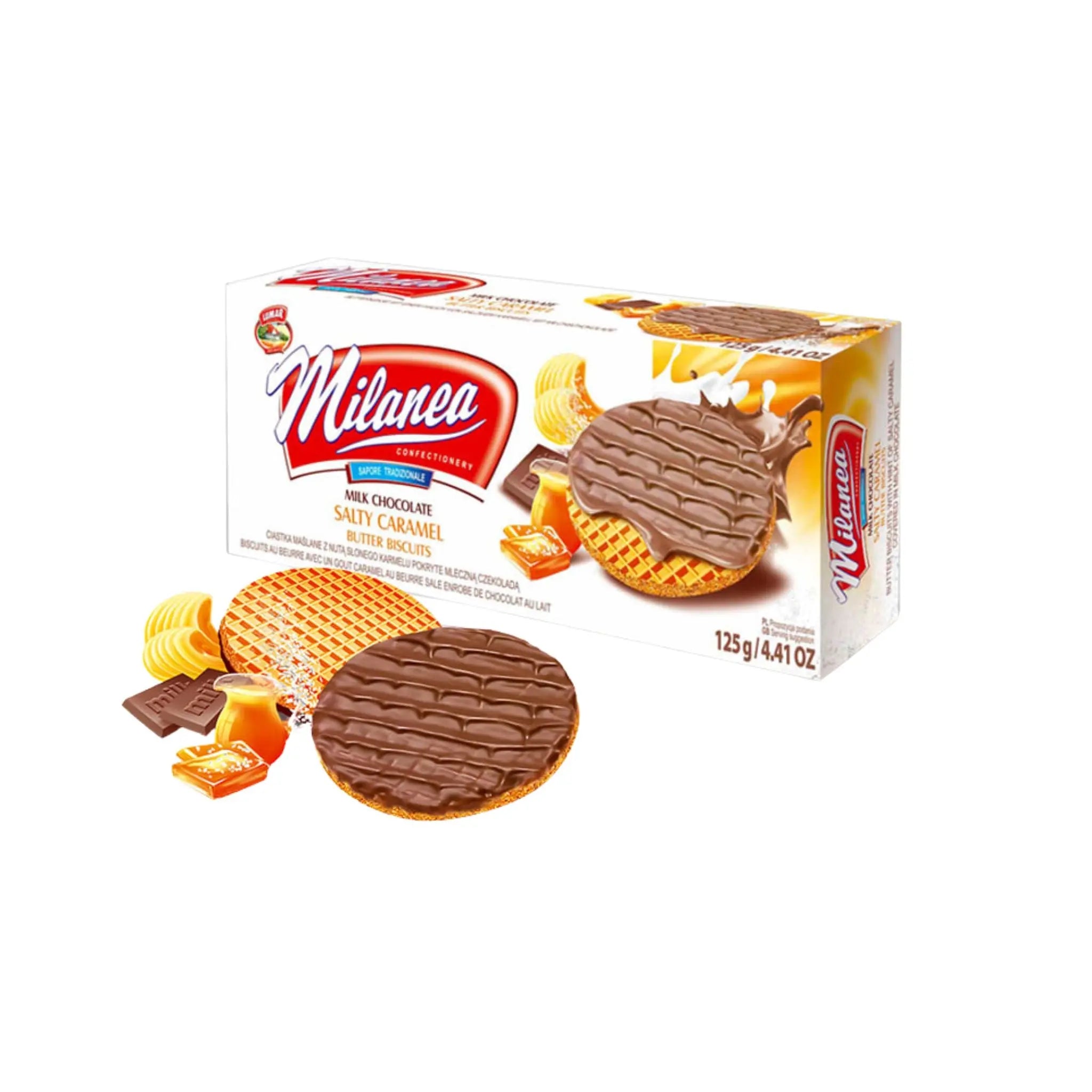 Lumar Milanea Biscuits Salty Caramel & Butter Covered Milk Chocolate - 20x125g (1 carton) - Marino.AE