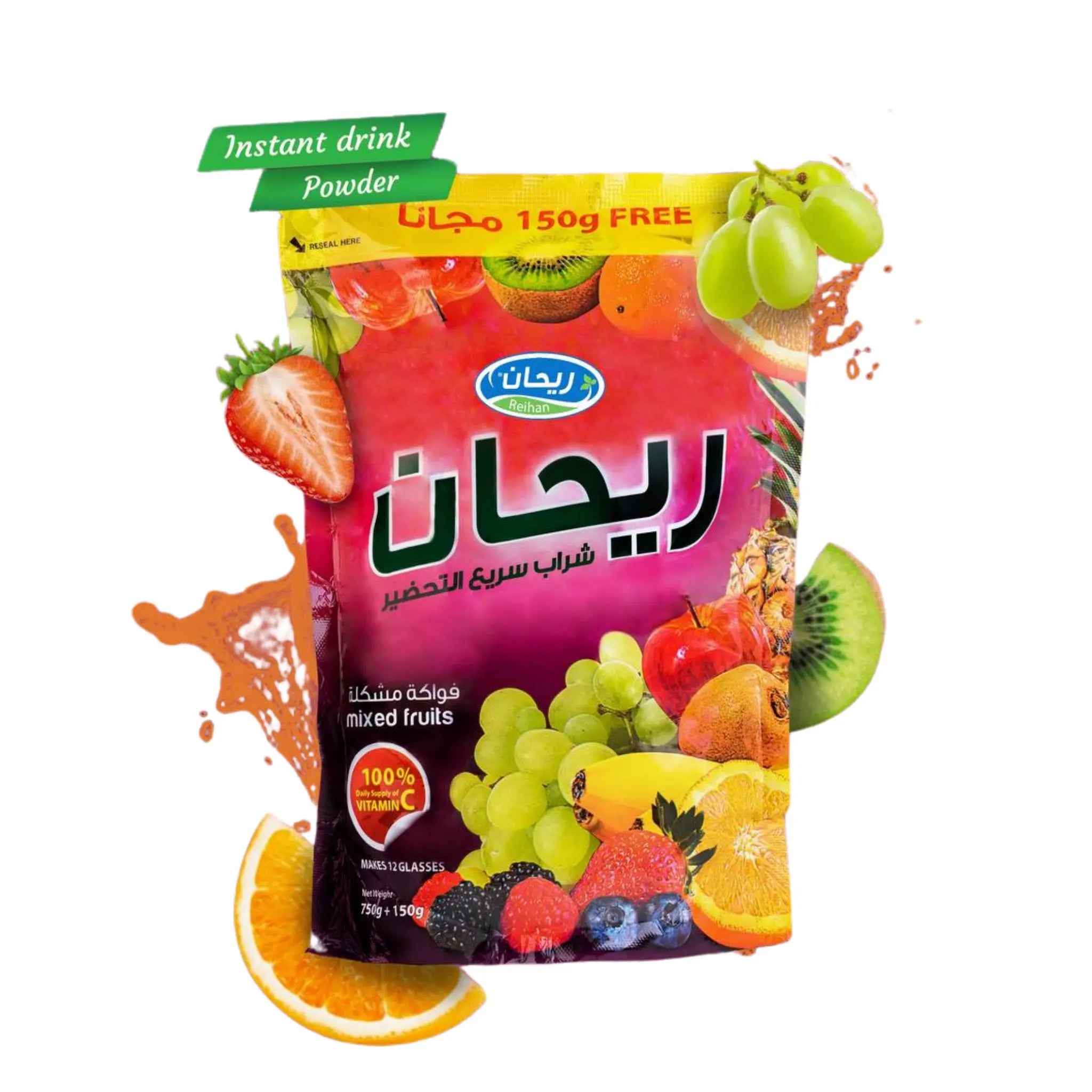 REIHAN INSTANT DRINK MIXED FRUIT FLAVOUR 900G [POUCH] - Pack of 5 Marino.AE