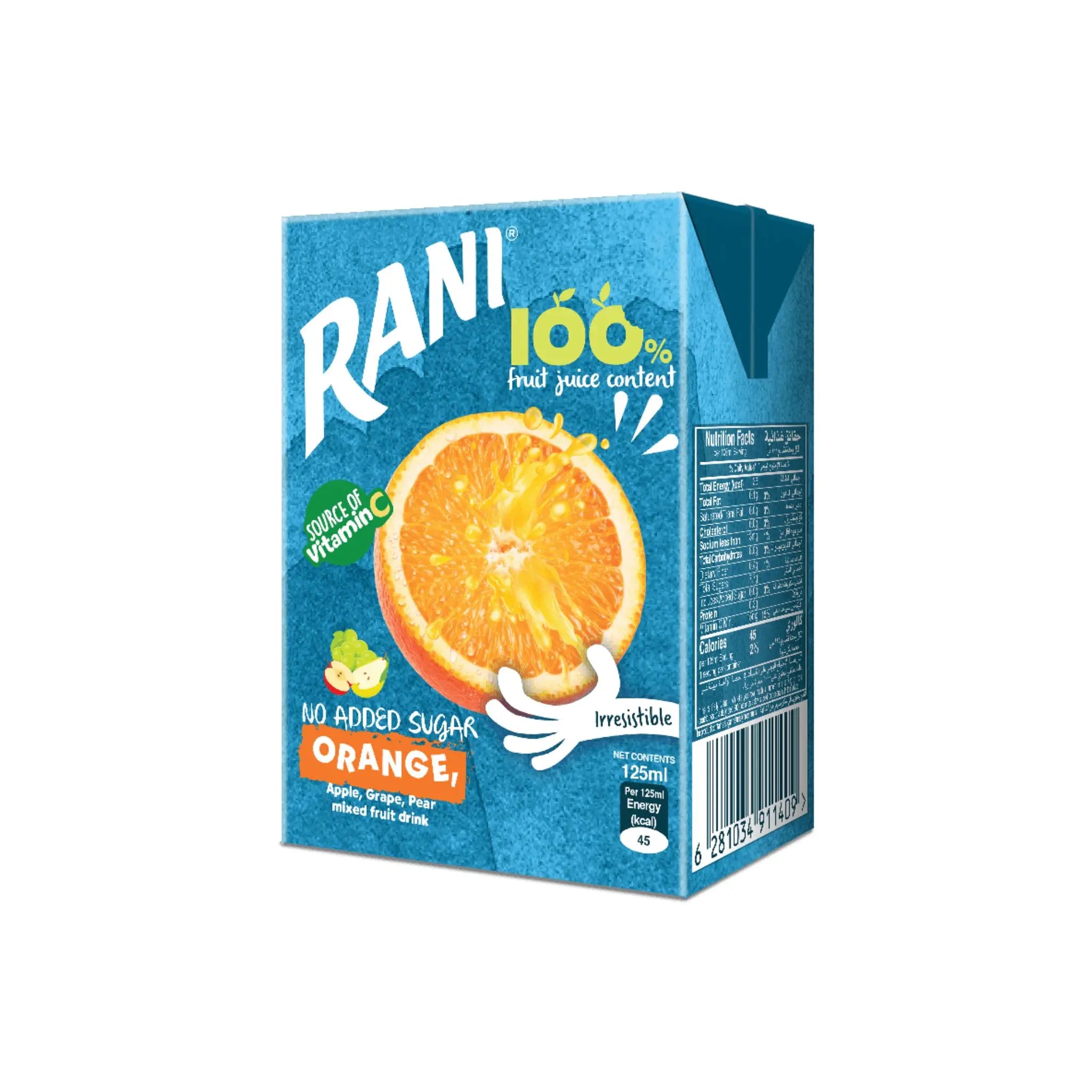 Rani No Added Sugar Orange 125ml - 18x125ml (1 carton) Marino.AE