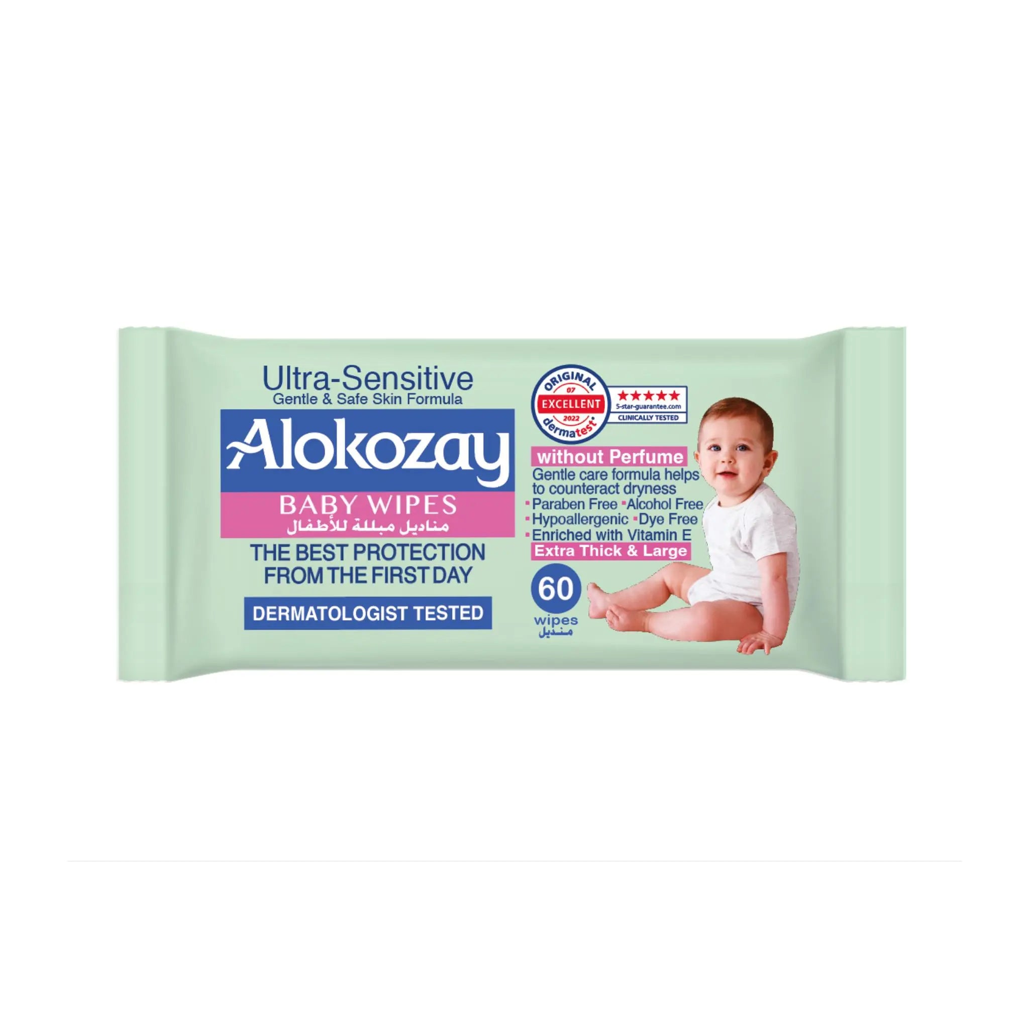Alokozay Baby Wet Wipes - Ultra Sensitive w/out Fragrance - 60 Wipes Marino.AE
